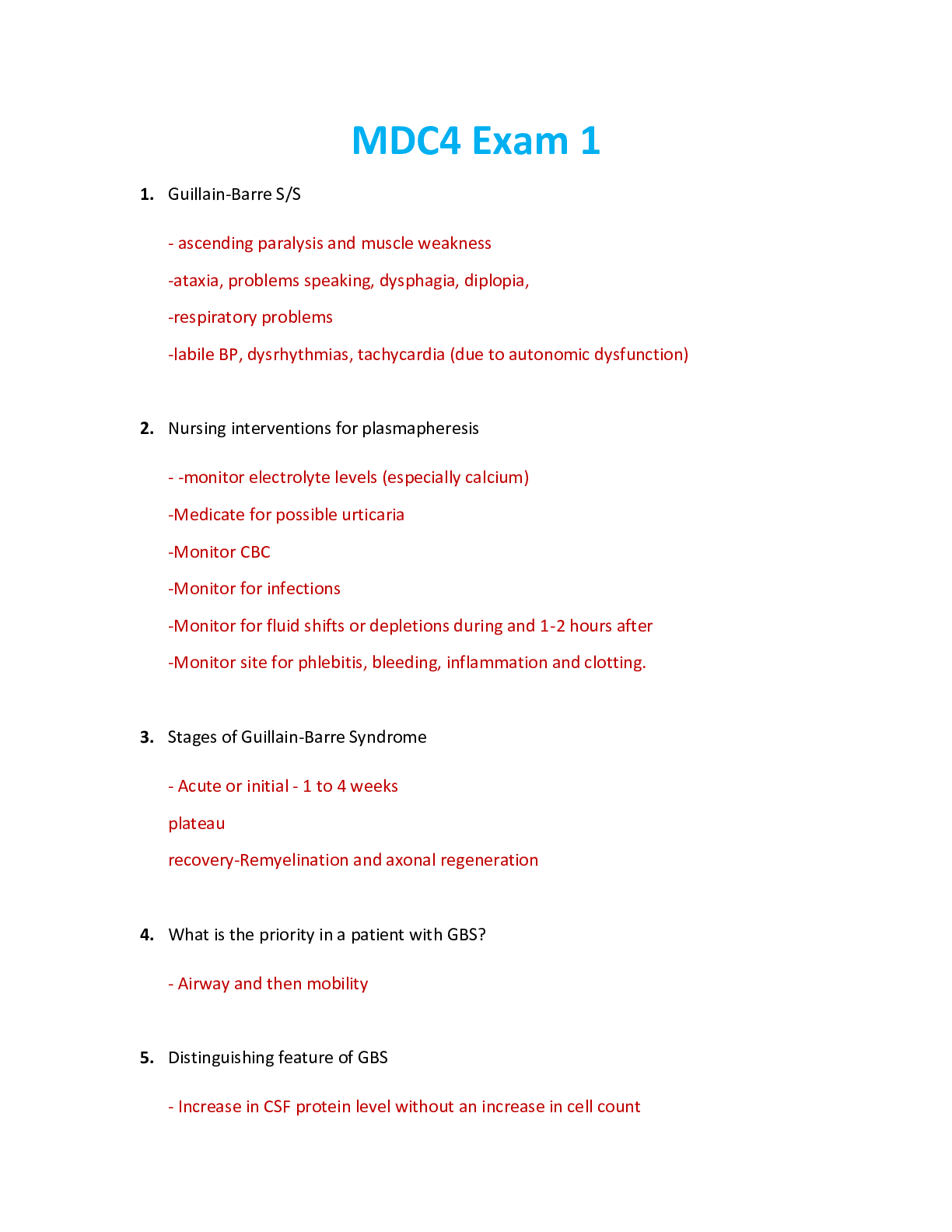 Preview of NUR 2755 / NUR2755 Exam 1 Study Guide: Multidimensional Care IV / MDC 4 Exam 1 Study Guide